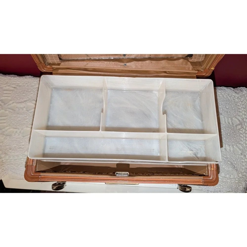 Vintage Samsonite Case Mirror & Tray Hard Side Suitcase Brown Luggage No Key